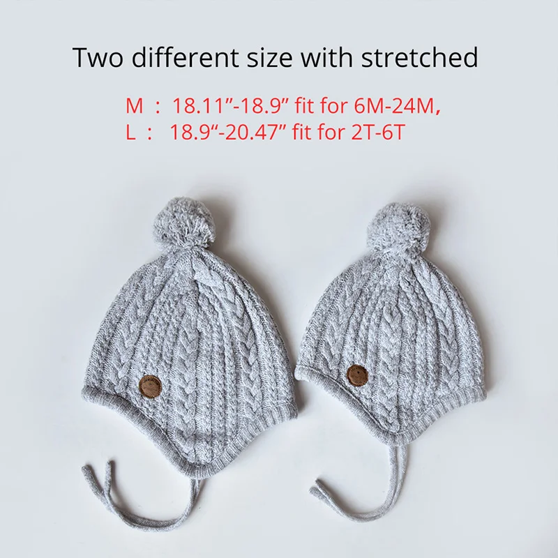Stock Winter Toddler Baby Boys Girls Winter Knit Hat Kids Boys Ear Flap Warm Fleece Lined Knit Beanie Fur Pom Hat Wholesale RTS