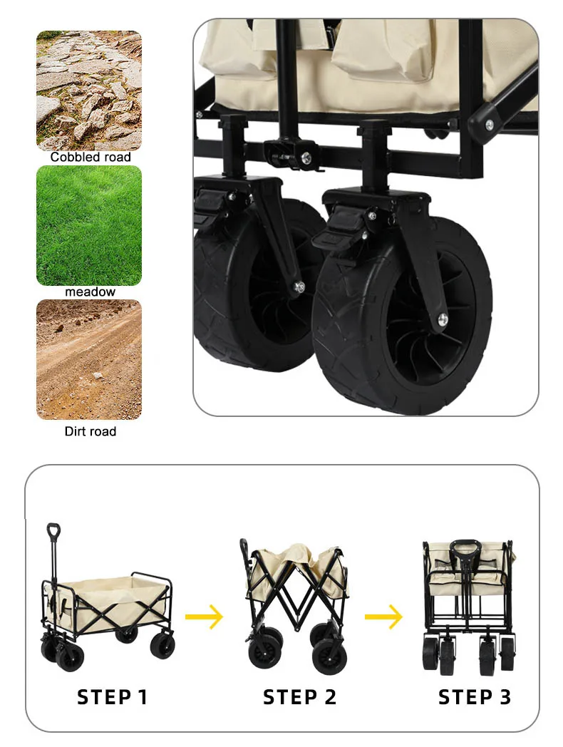 Custom 5 Inch PVC Wheel Portable Adjustable Collapsible Folding Outdoor Garden Trolley Beach Picnic foldable Camping Wagon Cart