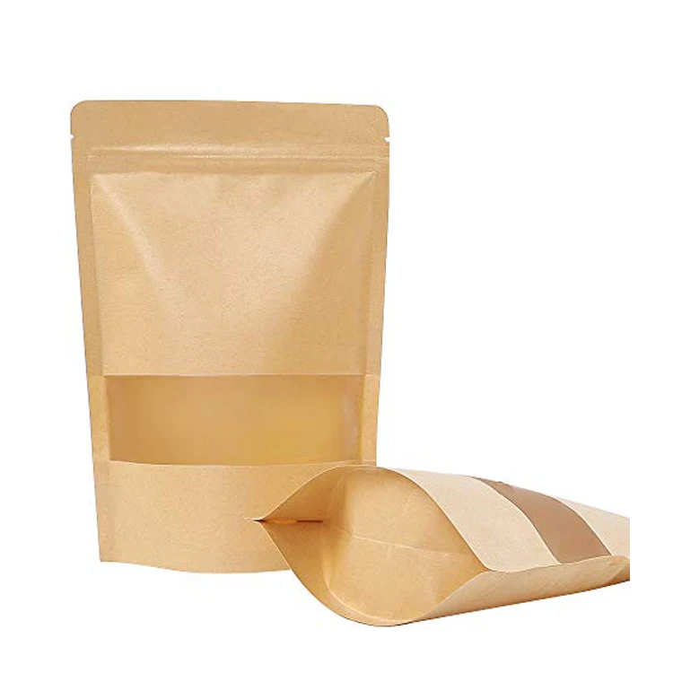 Kraft Stand Up Pouches Ziplock Stand Up paper Bags with Matte Window Reusable Heat-Sealable for Home or Business