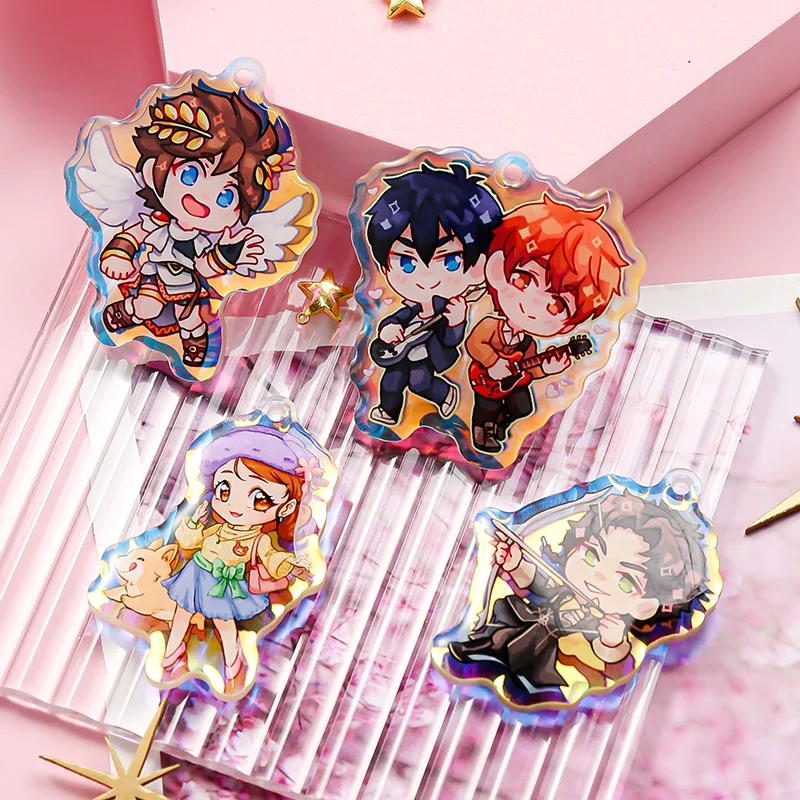 Juno creative  glitter epoxy colored charms clear double sided printing keychain holographic holo rainbow acrylic charm