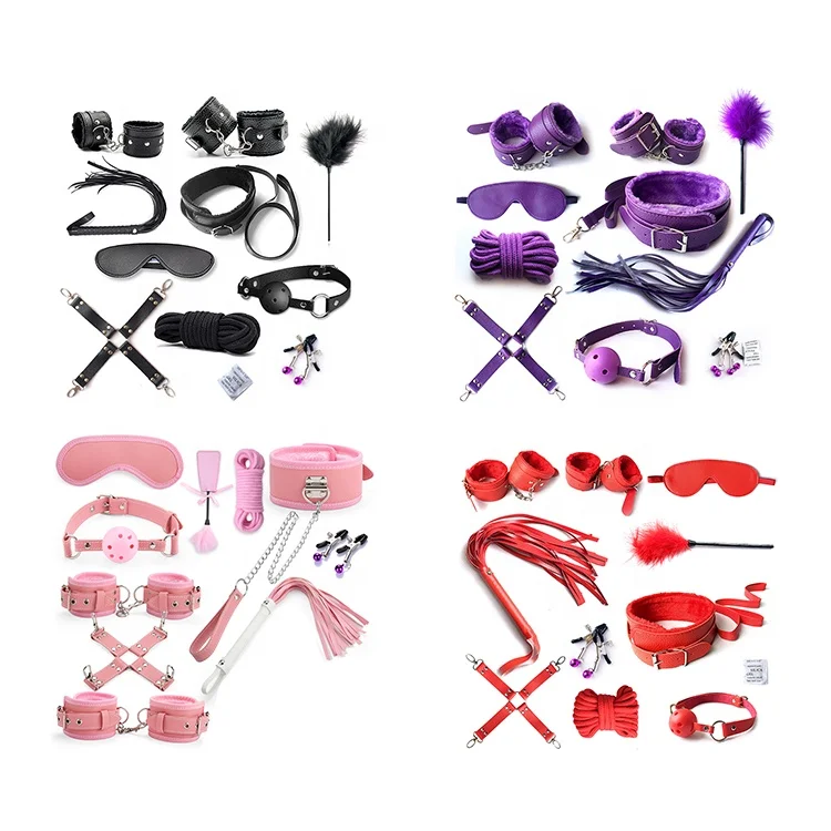
4 Colours Erotic Toys 7 piece Set Sex Bondage Leather strap Kit Slave Game bdsm Fetish Plush Bondage Sex Toy 