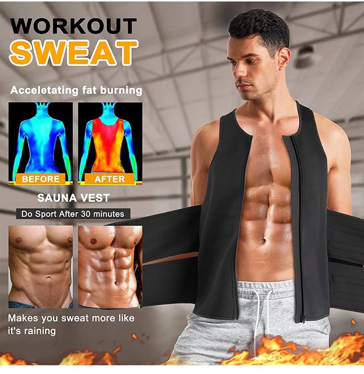 High Quality Neoprene Double Strap Waist Trainer Workout Tank Top Back Support Vest with Trimmer Belt for Men