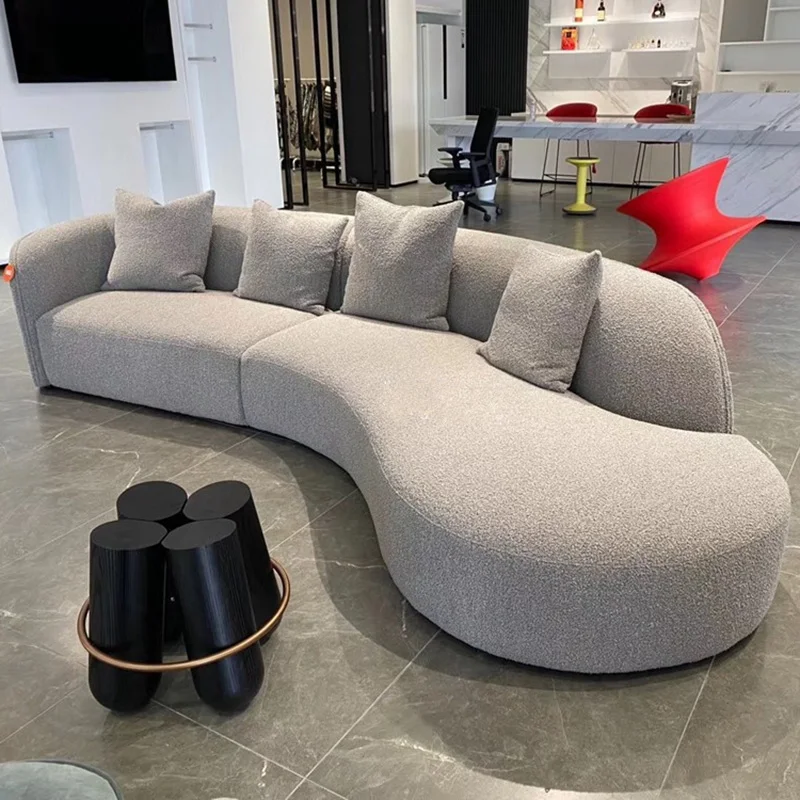 Modern grey velvet sectional couch sofa waiting for reception living room furniture 3 seater sofa sets shape curved boucle sofa