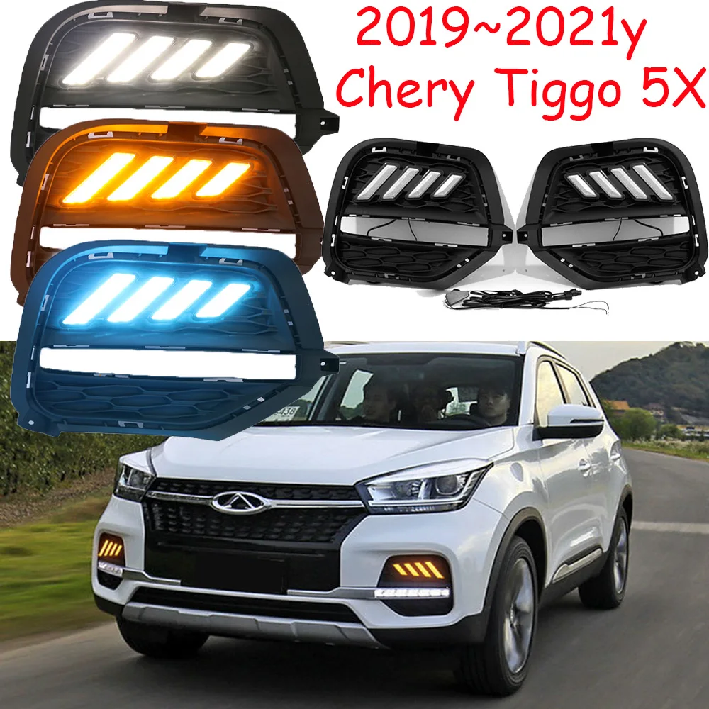 Автомобильный бампер Tiggo, фара для 2019 ~ 2021y Chery Tiggo 5X, дневные ходовые огни, автомобильные аксессуары, светодиодная фара Tiggo, противотуманные фары