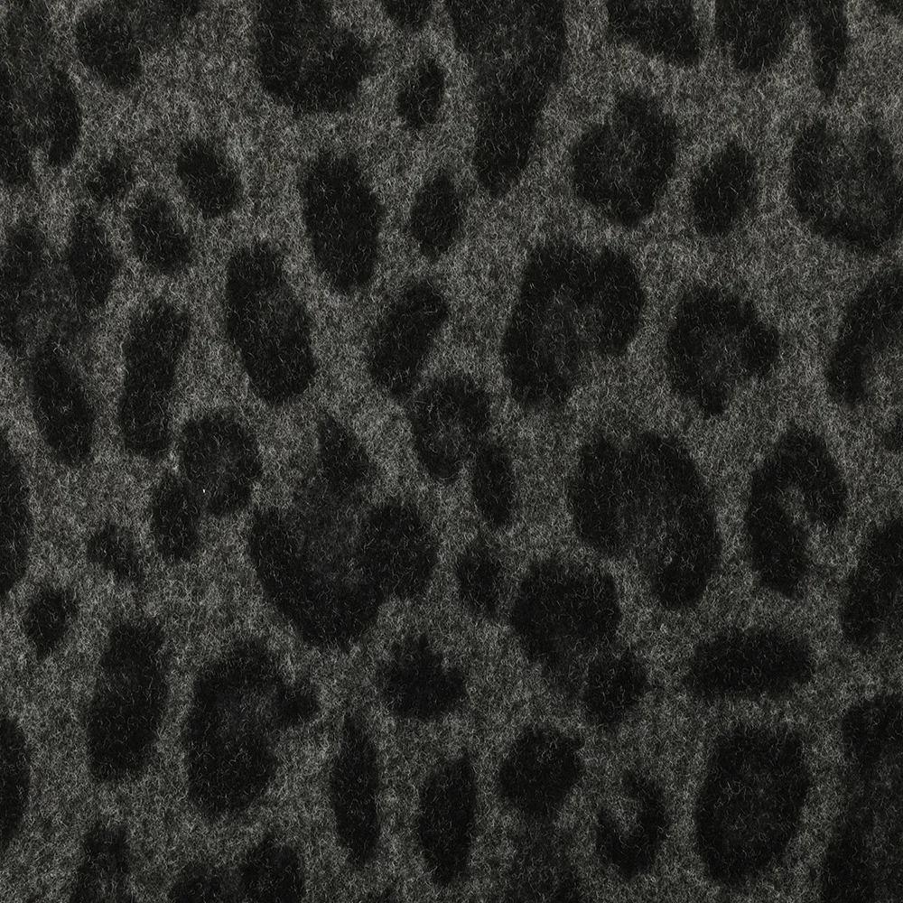 Latest design fashion black leopard printed soft velour TR brushed fabric for coat pants and jacket in winter