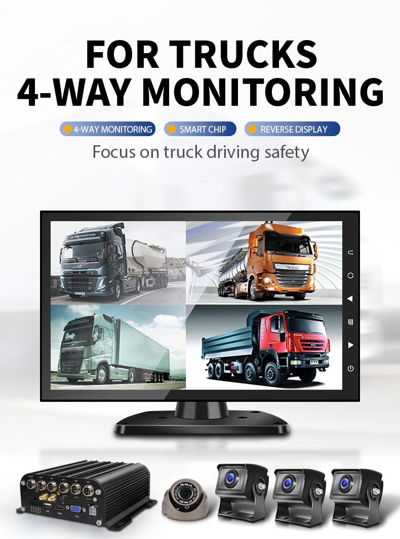 4G GPS WiFI Optional 2TB Hard Disk Recording Vehicle Black Box 10.1 inch Monitor 4CH Bus MDVR 1080P DVR Camera System Car 