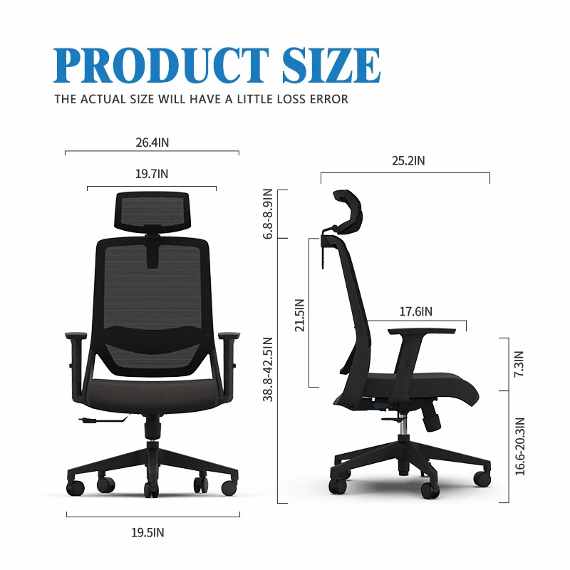 High back ergonomic computer chair sillas de oficina executive manager office chairs with headrest