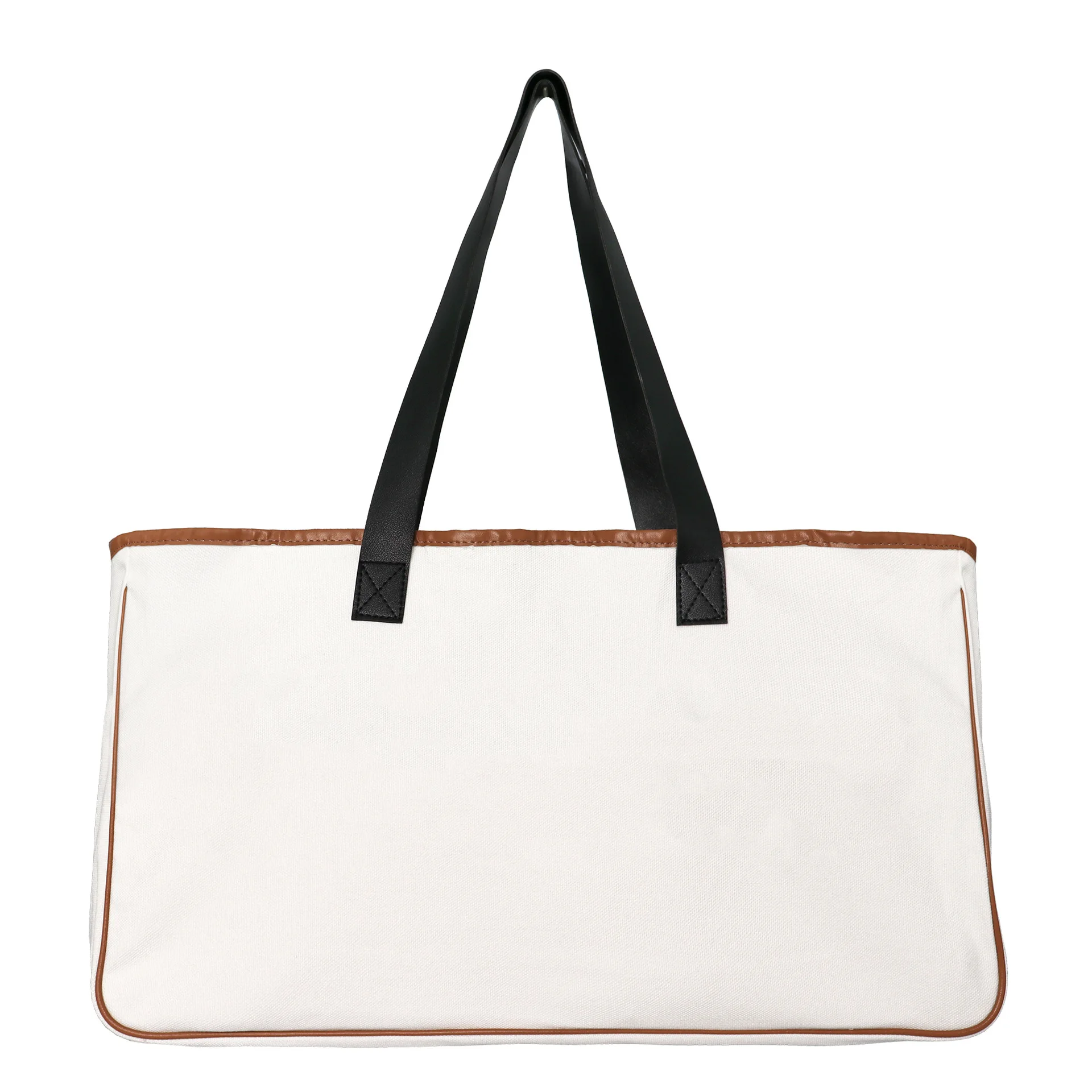 tote canvas Bag Hold Everything Collection Black and White 100% Cotton Canvas with Genuine Leather Handles, Large, Weekend Vibes