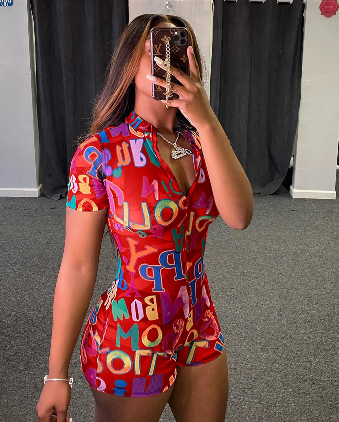 High Fashion Design Printing onesies long sleeve jumpsuit  for women