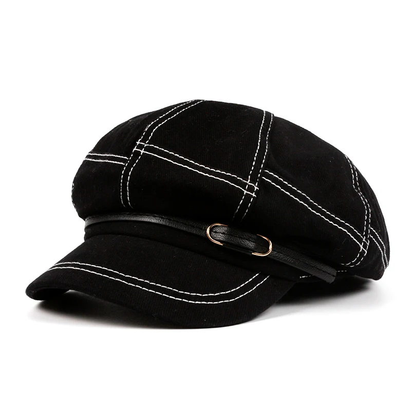 High Quality Baker Boy Hats Octagonal Hats Newsboy Cap Casual Octagonal Hat For Men And Women With White Sewing Vintage Style