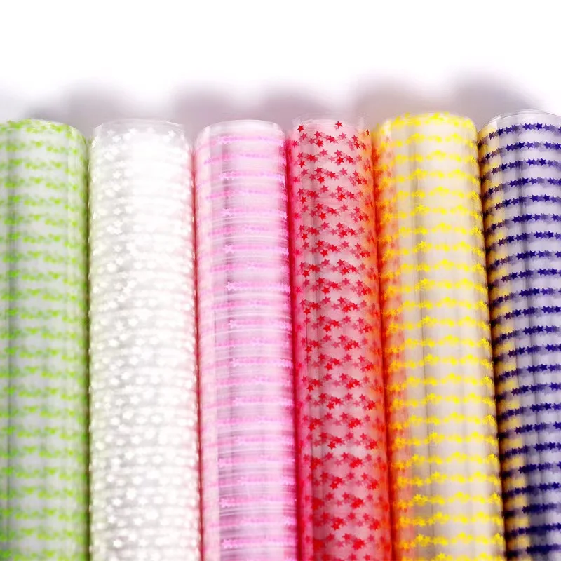 54*54 Cm/sheet Clear Papel Para Flores Star Pattern Cellophane Transparent Film Gift Candy Flower Wrapping Plastic Paper