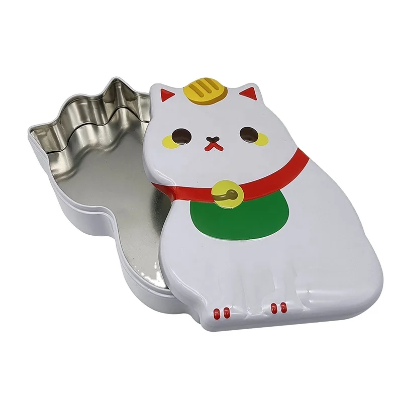 Source Factory New Design Custom Pattern Cat Shape Tin Box Candy Cookie Chocolate Packaging Tinplate Metal Food Tin