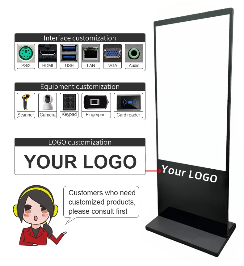 43 inch ultra thin internet kiosk price standee cms software interactive lcd advertising digital signage touch screen display
