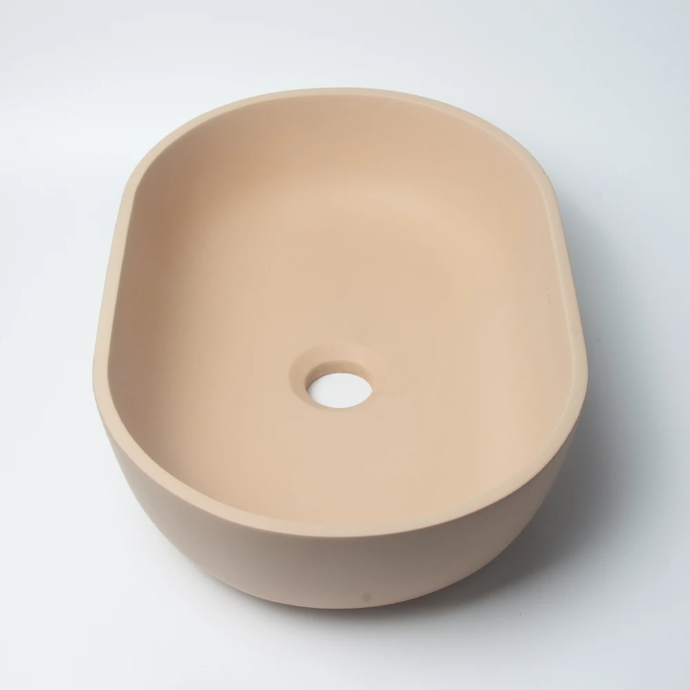 Concrete beige bathroom toilet wash basin sink countertop oval cement hand basin bathroom sink for hotel using vessel sink