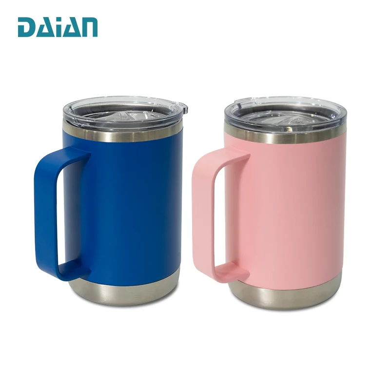 16oz Custom Double Wall Vacuum Insulated Stainless Steel Travel Coffee Mug with Handle BPA Free Lid
