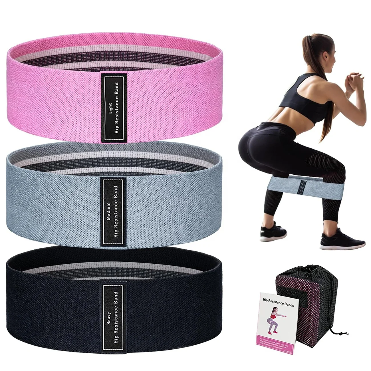 fabric hip booty exercise resistance bands set custom logo Wholesale loop elastic Yoga workout gym home fitness bands set S/M/L