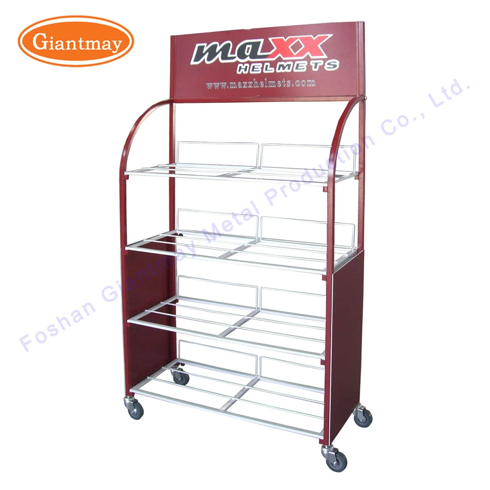 Custom heavy duty retail motorcycle helmet holder car care display shelf Auto parts store rack