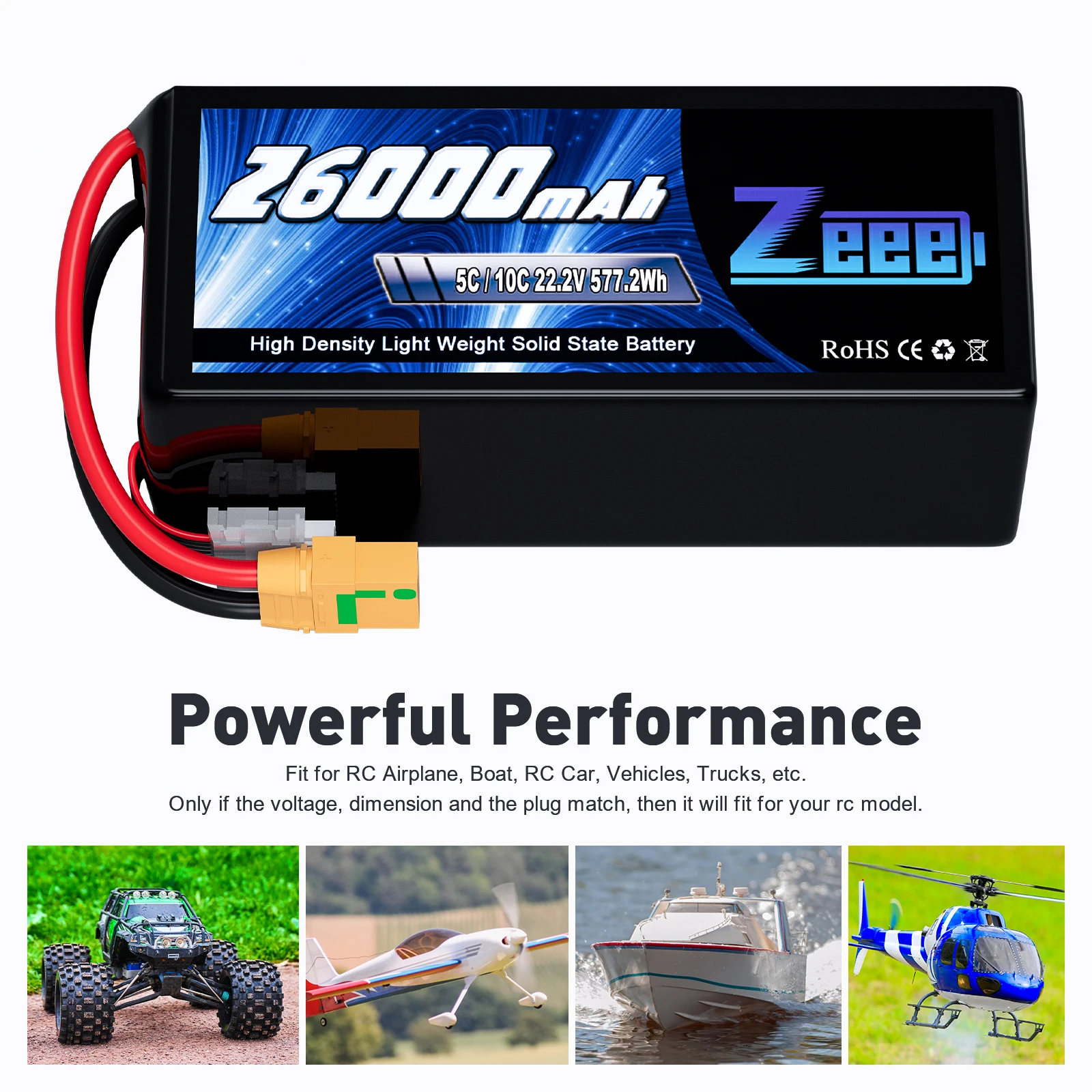 Твердотельный аккумулятор Zeee 6S для дрона 22 2 В 26000 мАч 5C/10C мягкий чехол с XT90-S разъемом