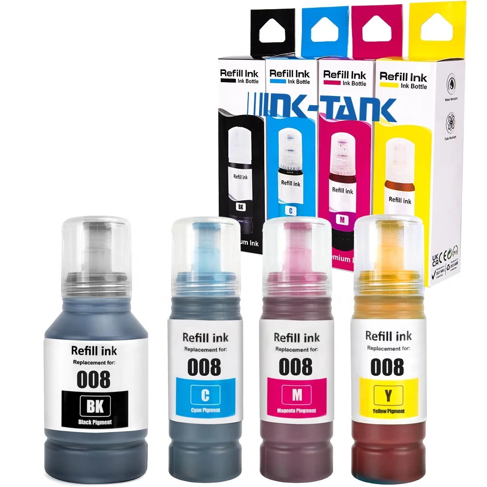 INK-TANK 008 Premium Color Compatible Water Based Bottle Refill Pigment Tinta Ink for Epson Ecotank L4690 L15150 L15160 Printer