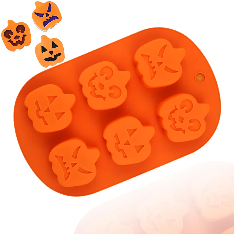 193 Halloween system silicone cake mold soap mold meme face 6 hole pumpkin shape silicone resin diy hand make canlde mold reused