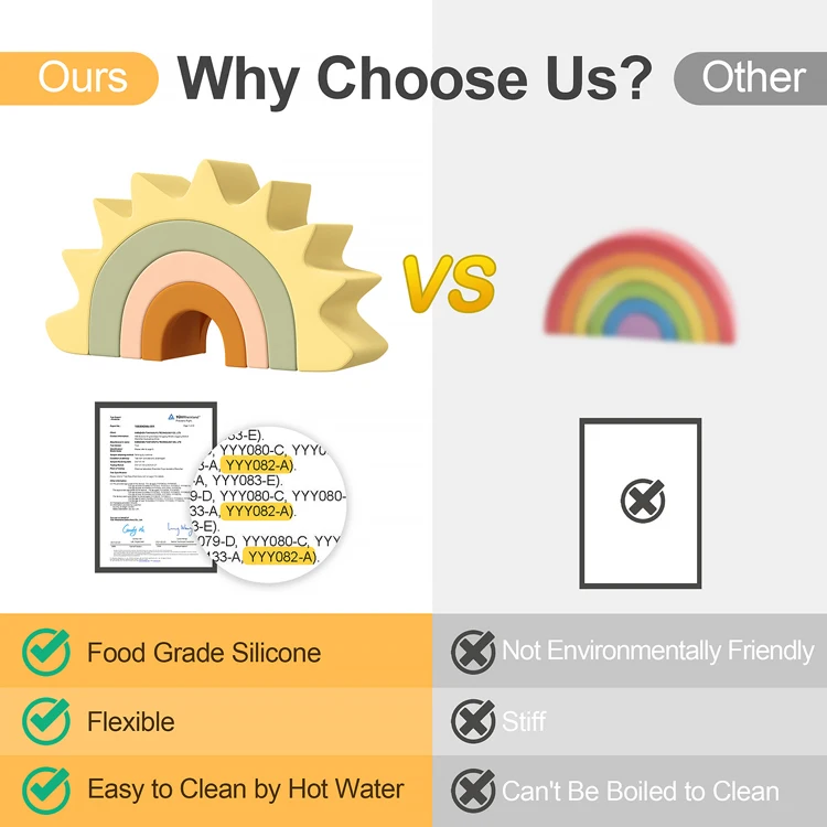 New OEM ODM Sun Silicone Stacking Toys Soft Natural Montessori Teething Baby Teether Sorting Blocks Set