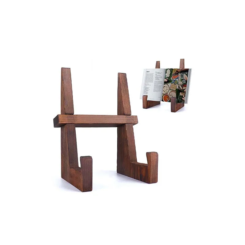 custom brown Retro style wooden cookbook bookcase wood multifunctional desktop book rack