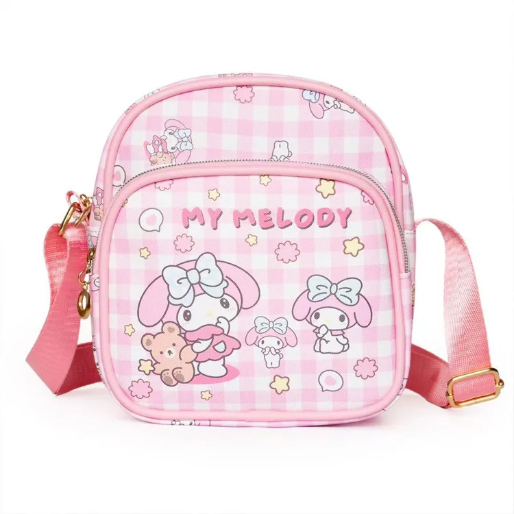 new designer wholesale cute shopping shoulder bags pu student girl cartoon kawaii crossbody bag plaid melody kuromi handbag