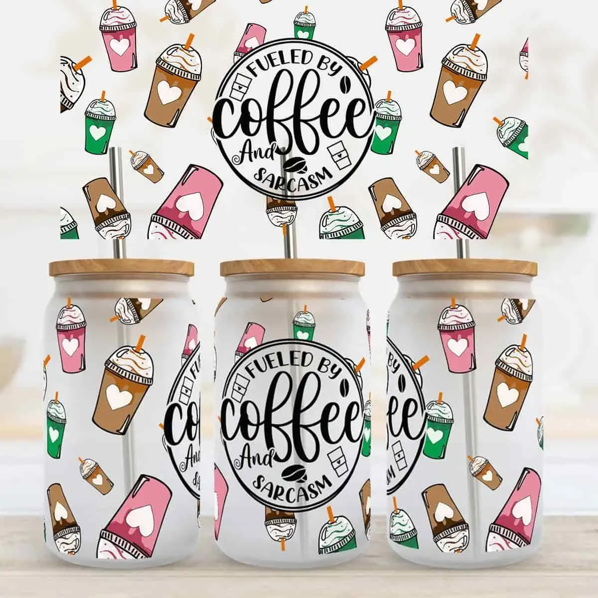 Wholesale Ready To Transfer UV DTF Cup Wraps Custom Wraps for 16oz Libbey Glass 24oz Cold Cups