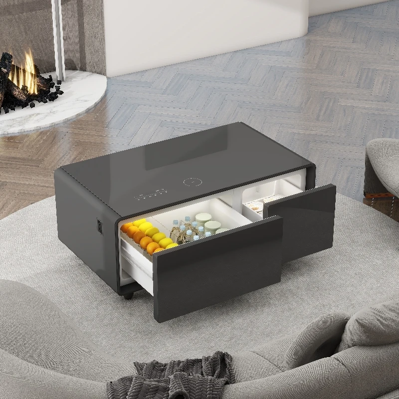 Primst Modern Living Room Furniture Smart Coffee Table with Mini Refrigerator Drawer Wireless Charging Fridge
