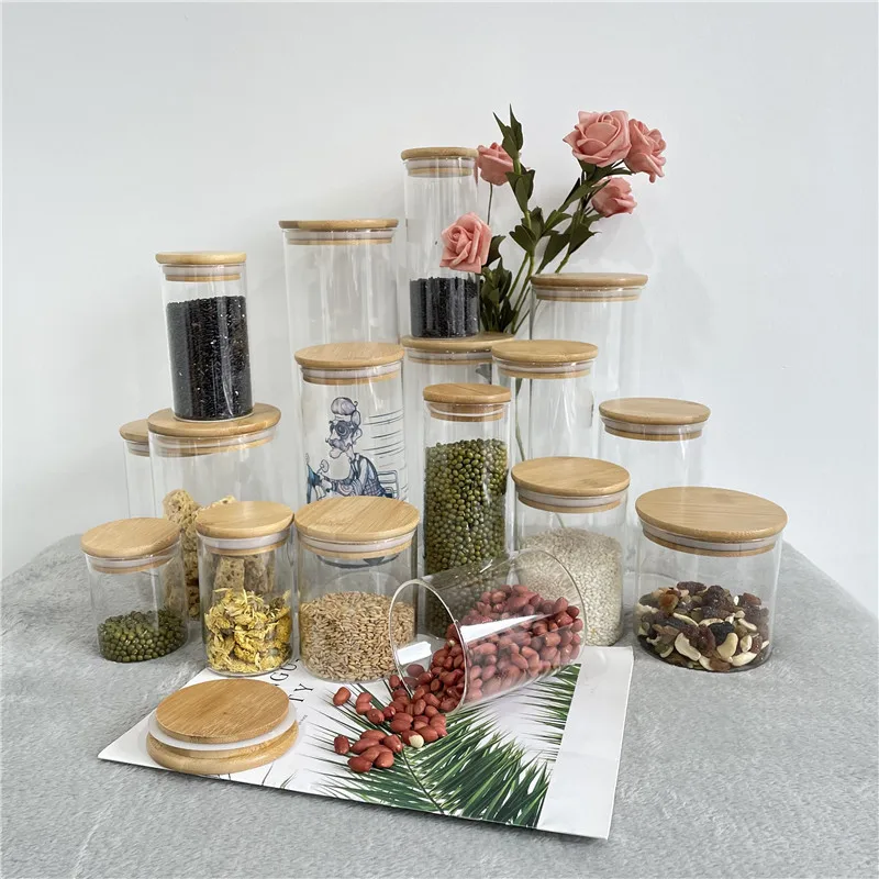 BPA Free stocked Multiple sizes Blank sublimation DIY design clear glass can Mason Storage Jars with Sealed bamboo lid