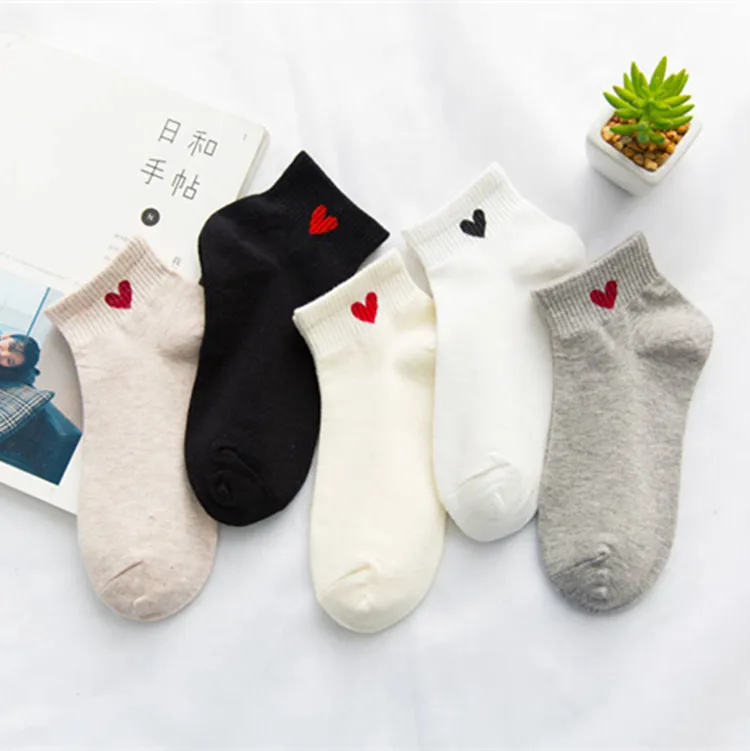Women ankle socks anti-slip colorful red  heart invisible socks girl summer  socks  wholesale factory