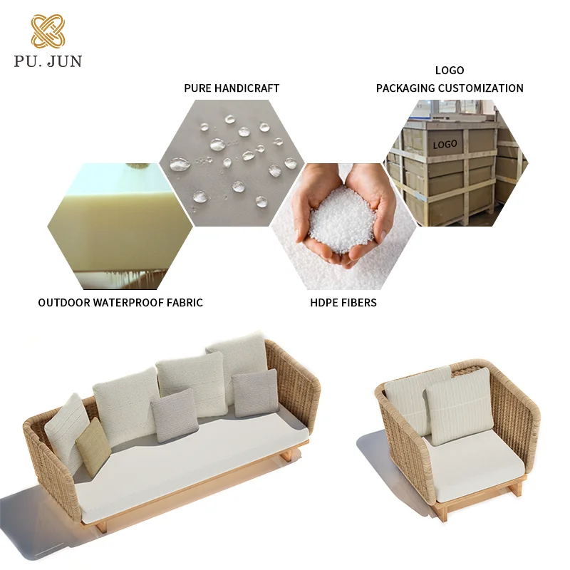 All-weather Resort Furniture Terrace Garden Outdoor Teak Launch Furniture Set Garden Lounge Sofa Set