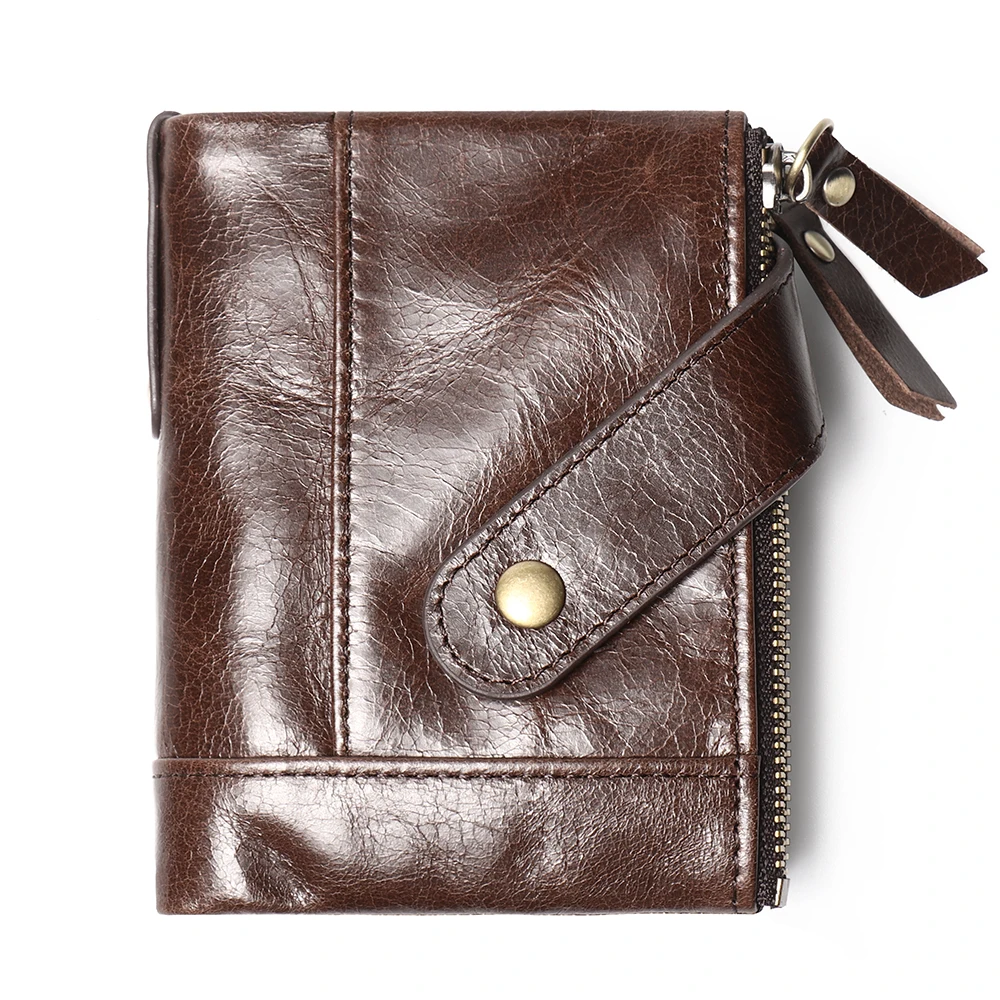 Customized Genuine Leather Men RFID Zipper & Hasp Short Wallets Leather Wallet For Men