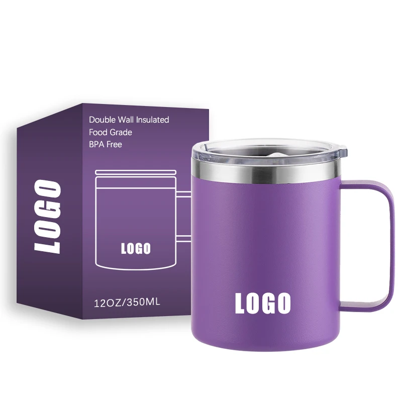 Wholesale 12oz Coffee mug Stainless Steel Powder Coating Double Walled Sublimation Travel Coffee Mug with Handle