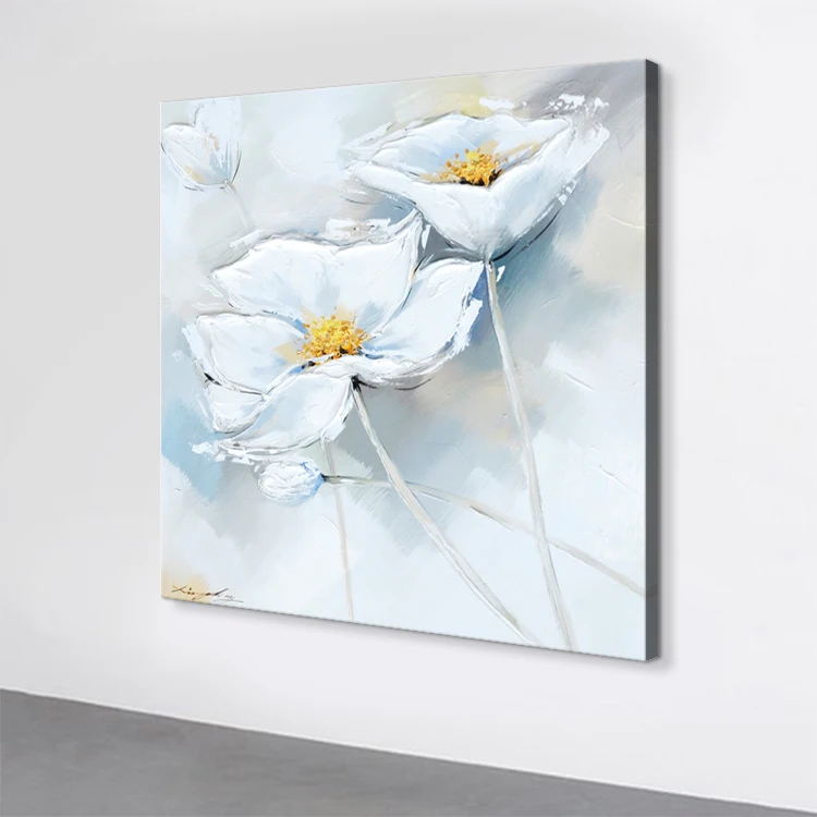 Abstract Modern Art White Flower Handmade Canvas Oil Painting For Wall Decor