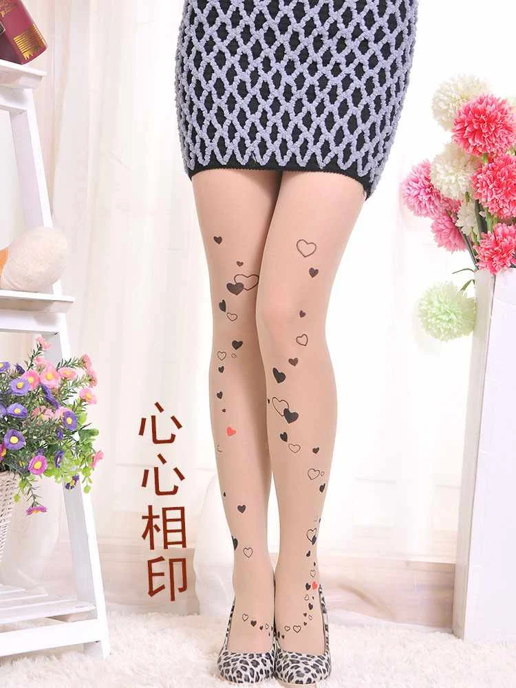 Women Sexy Tattoo Tights Hosiery Transparent Sheer Pantyhose Tights Cute Patterns Printed Pantyhose