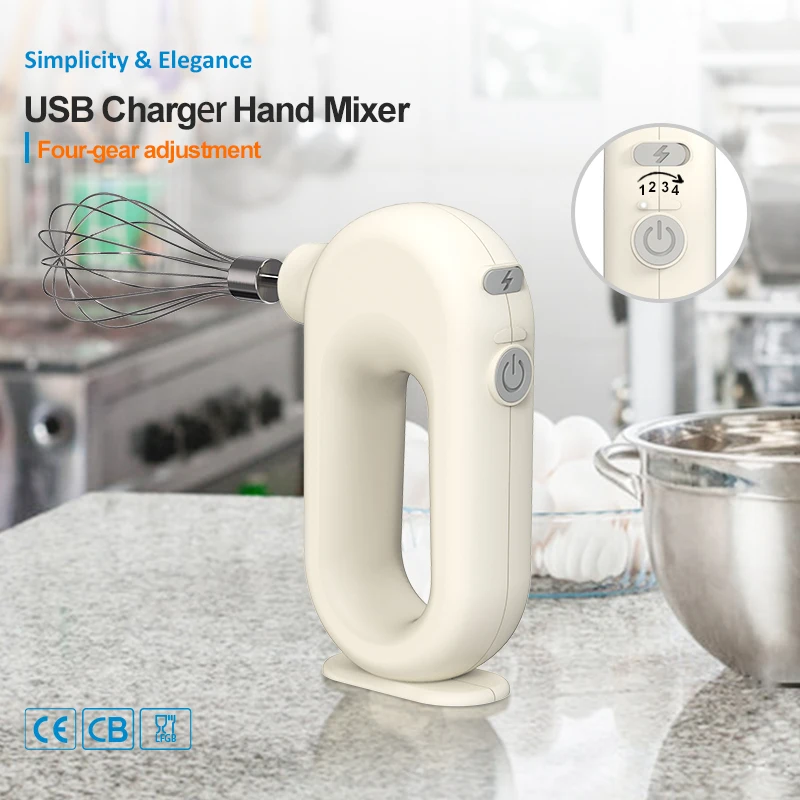 Standing Style 4 Speeds Kitchen Cream Egg Starch Automatic Mini Usb Rechargeable Wireless Rotary Electric Egg Beater