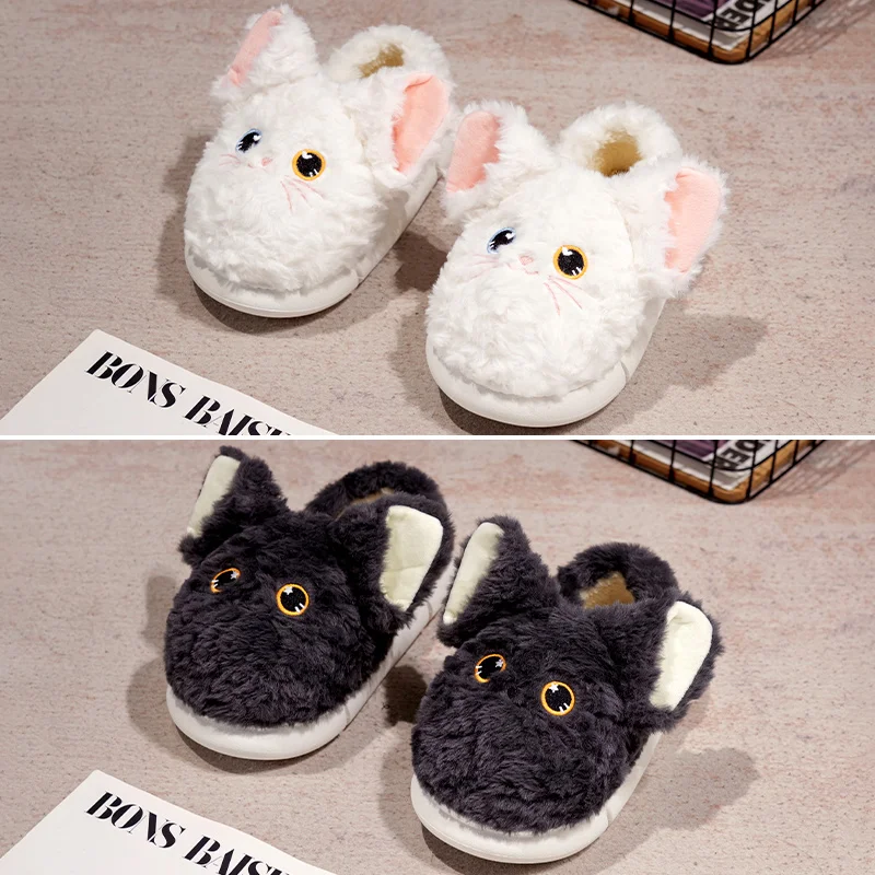 Wholesale Cute Devon Cat Fluffy Slippers for Women Soft Cotton Fabric Lining and EVA Outsole Comfortable House Shoes