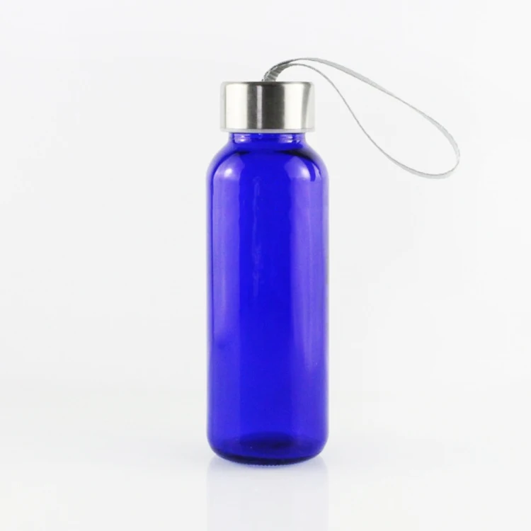 customize cobalt blue color 300ml 10oz small glass sparkling water bottle with lids