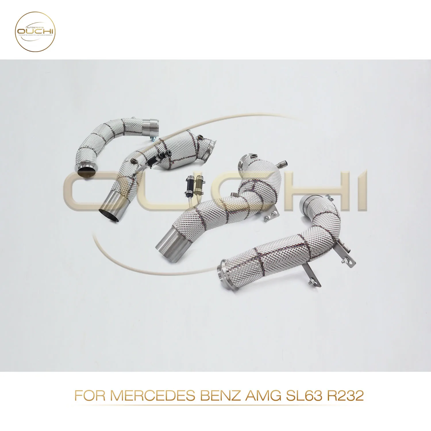 Ouchi Stainless Steel Exhaust System Downpipe For Mercedes Benz AMG SL63 R232 With Head Shield Auto Performance Tuning pipe part