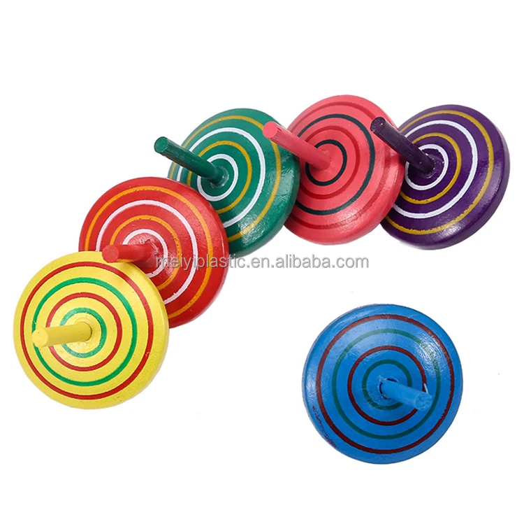  Multicolor Wooden Spinning Top Handmade Painted Wood Tops Toys