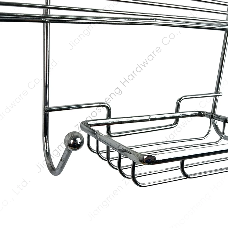 No Drilling Multi-layer Metal Drain Rack Towel Organizer Shower Caddy Basket Wall Shelf for Bathroom with Hooks Soap Dish Holder