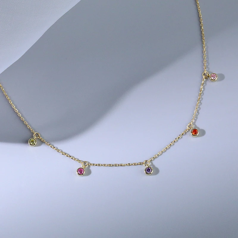 Minimalist Trending Drop CZ Necklace Silver 925 Gold Plated Colored Zircon Choker for Women Necklace Jewelry