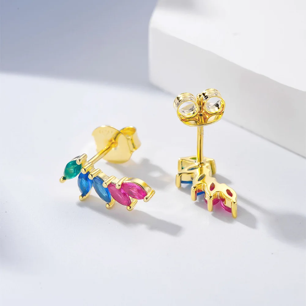 Trebdy design leaf cubic zirconia earrings stud cz colorful 925 sterling silver cubic zirconia stud earrings