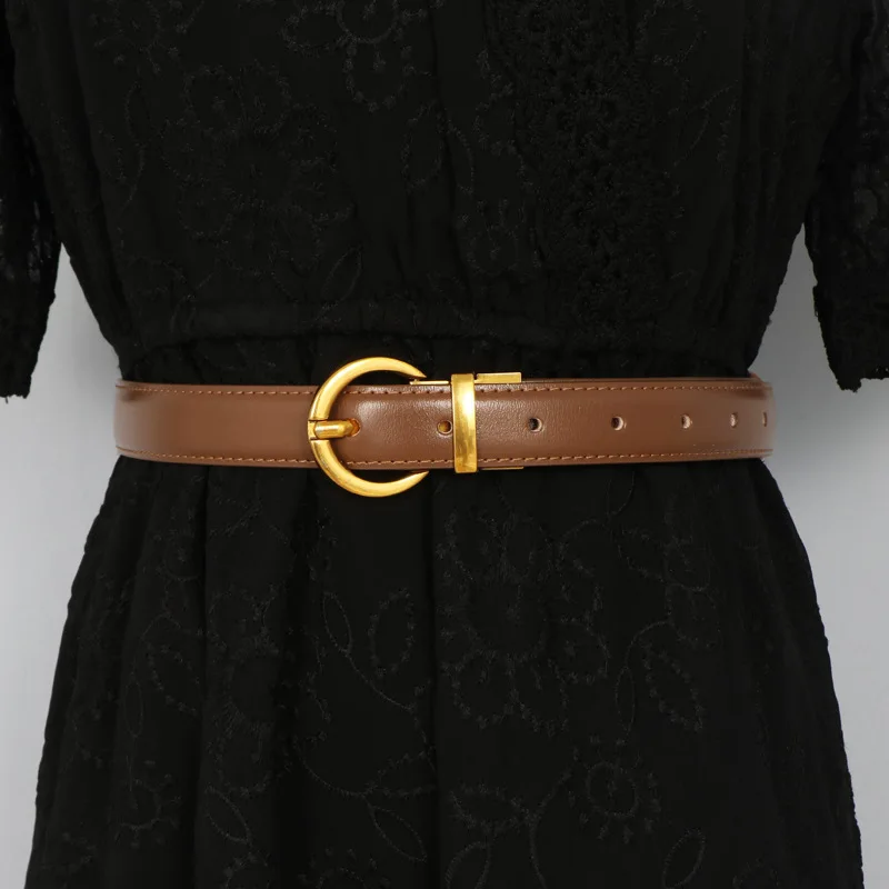 Ремни и аксессуары женский ремень из воловьей кожи Модная полукруглая Золотая пуговица с джинсовой вставкой для костюма брюк декоративная юбка пальто тонкий пластик