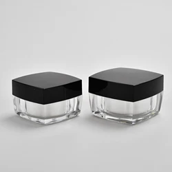 UU package 15g 30g 50g Cosmetic square shape amber black acrylic jar container / Elegant empty cream jars with black lid
