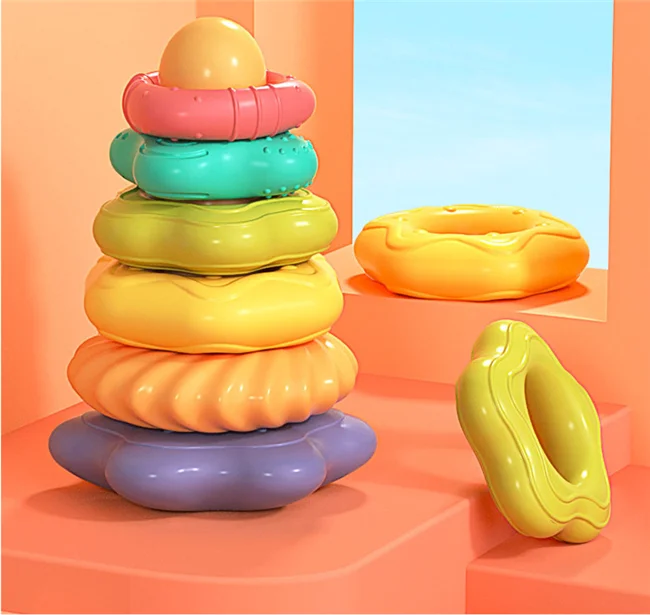 High quality Interactive game stack rainbow tower ring toys