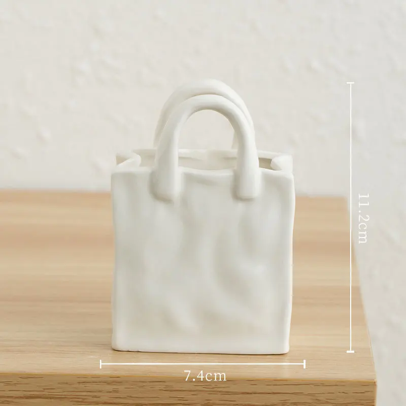White Handbag Ceramic Vases For Flowers Small Cute Bone Porcelain Vase Tabletop Container Decorative Modern Home Decor