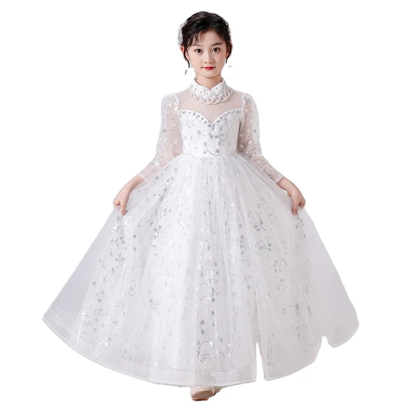 Children  princess dresses Chinese style summer formal dress court style elegant fluffy dress floral  5-15years