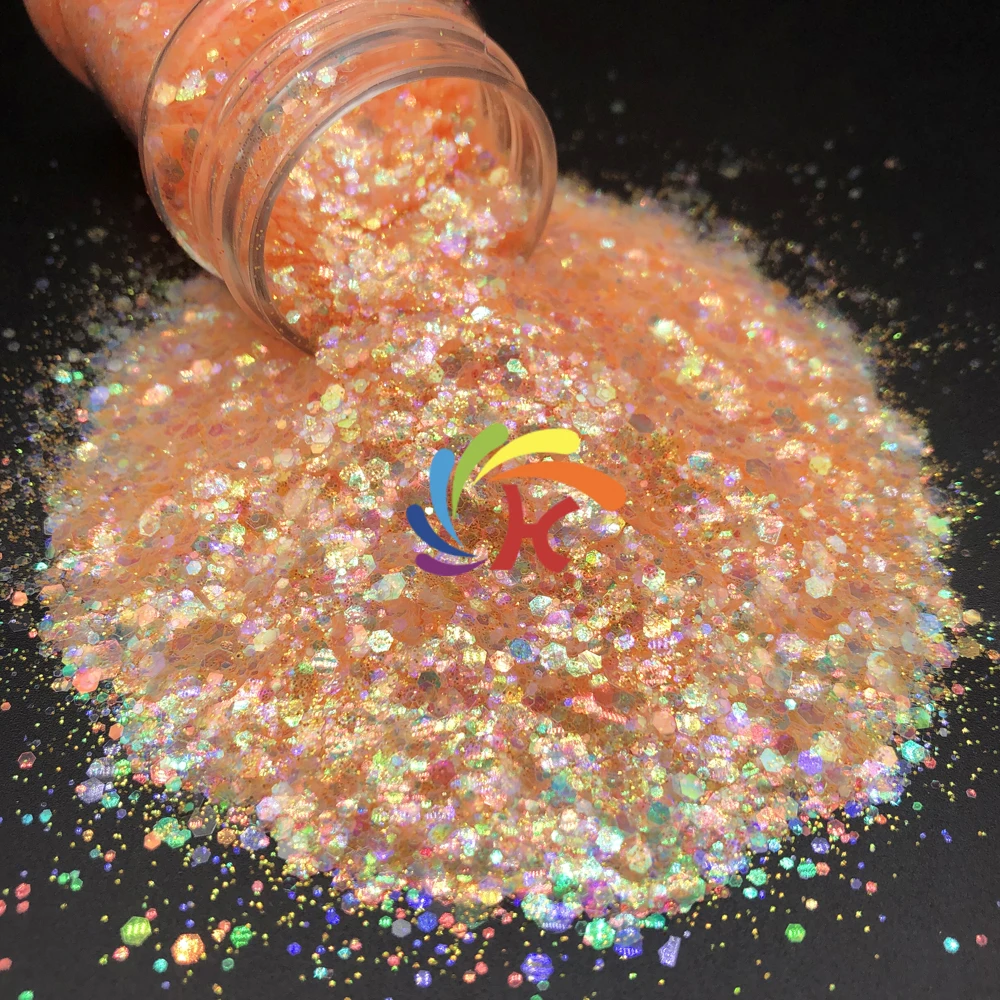 Wholesale Iridescent Chunky Glitter Bulk Rainbow Mix Polyester for Telephone Case Christmas Art Heart Shape Glass Powder 1kg MOQ